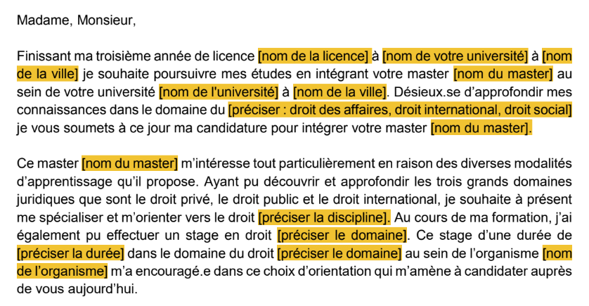 Lettre de motivation Master Droit exemple et modèle à télécharger