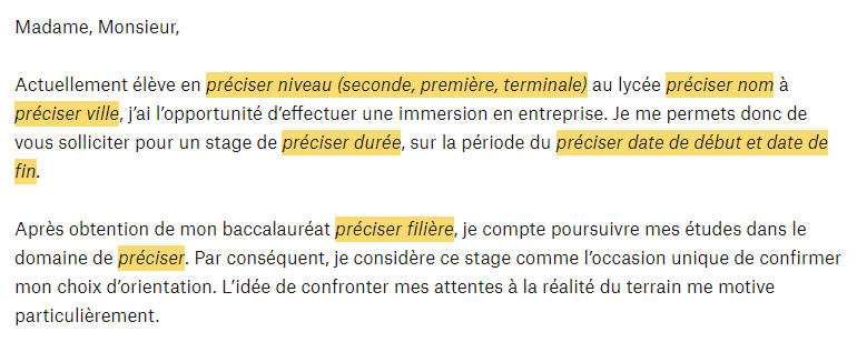 Lettre de motivation stage au lycée exemple et modèle à télécharger