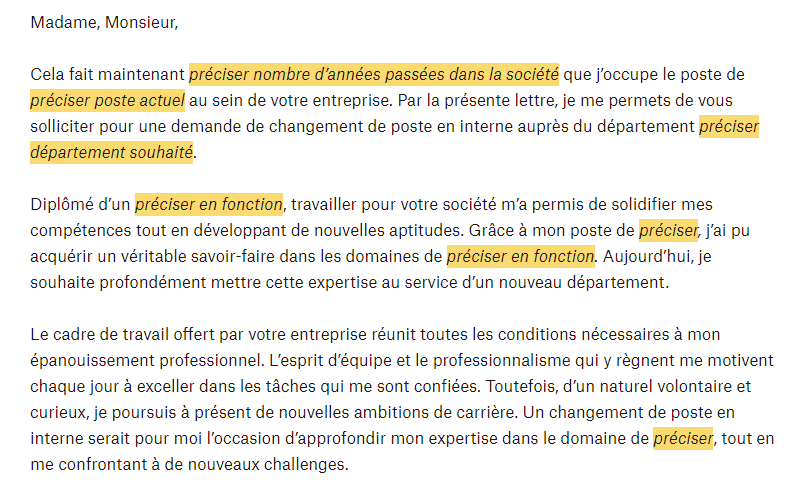 lettre de motivation changement de poste interne