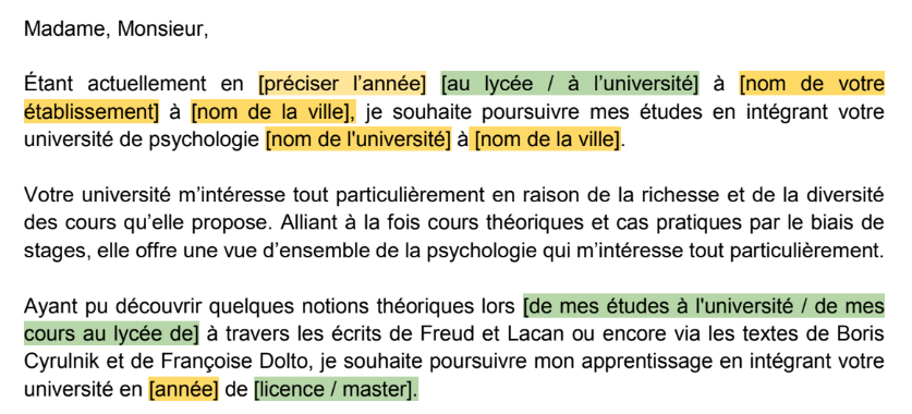 Lettre de motivation université de psychologie : exemple et modèle à